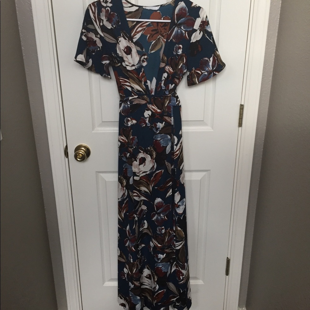 Green floral wrap maxi dress